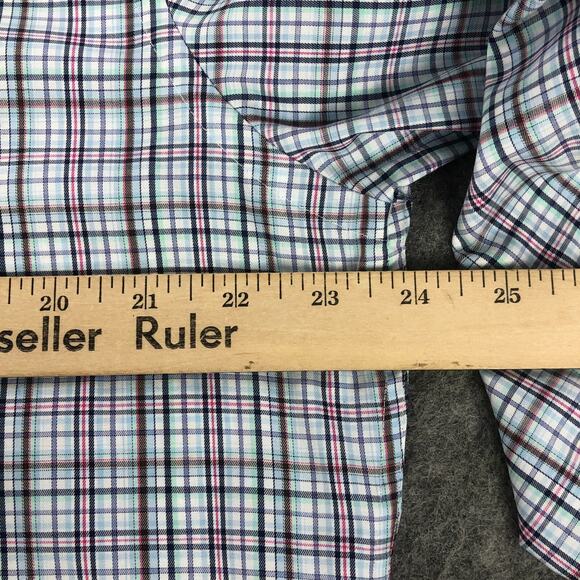 Peter Millar Mens Button Up Shirt Large Blue Pink Plaid Crown Ease Long Sleeve - Picture 7 of 9
